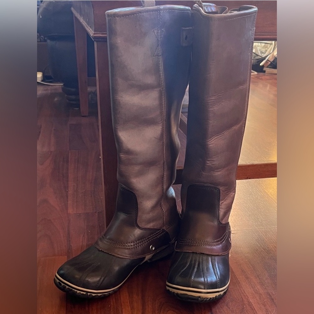Sorel Dark Brown with Gray Leather Slimpack Tall Boots - Picture 2 of 13